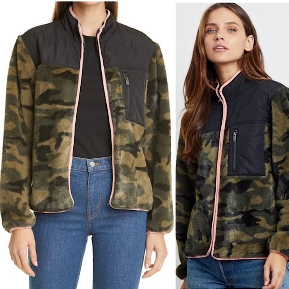 RAILS Wesley Front Zip Camo Fleece Quilted Jacket NEW Size XS Faux Fur